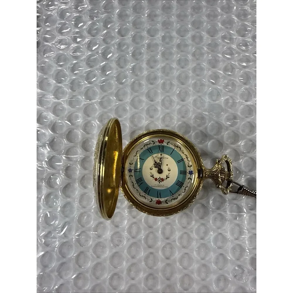 Majestime Pocket Watch 17 Jewel Missing Seconds Hand For Parts